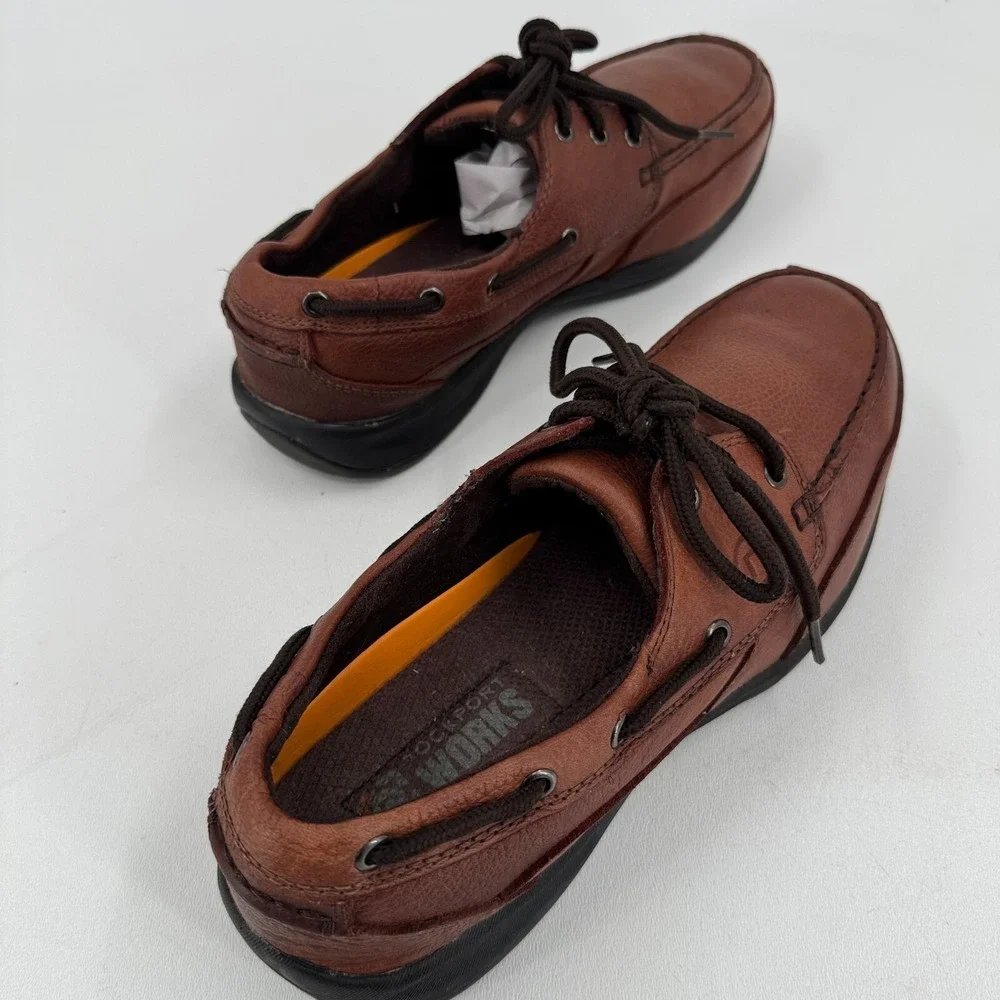 Rockport Works Boat Shoes MENS Brown Leather Lace Up Comp Toe SIZE 11.5
